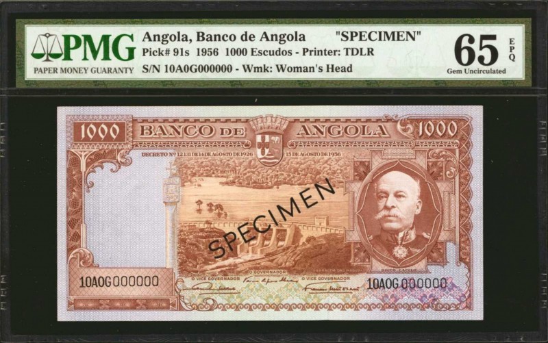 ANGOLA. Banco de Angola. 1000 Escudos, 1956. P-91s. Specimen. PMG Gem Uncirculat...