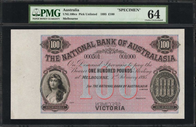 AUSTRALIA. National Bank of Australasia. 100 Pounds, 1895. P-Unlisted. Specimen....