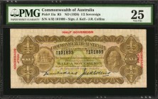 AUSTRALIA. Commonwealth of Australia. 1/2 Sovereign, ND (1926). P-15a. PMG Very Fine 25.
(R5) Red "Half Sovereign" overprint seen at left and right e...
