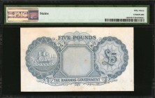 BAHAMAS. Government of the Bahamas. 5 Pounds, 1936. P-16d. PMG About Uncirculated 53.
Just stains to report as noted on the PMG holder of this lightl...
