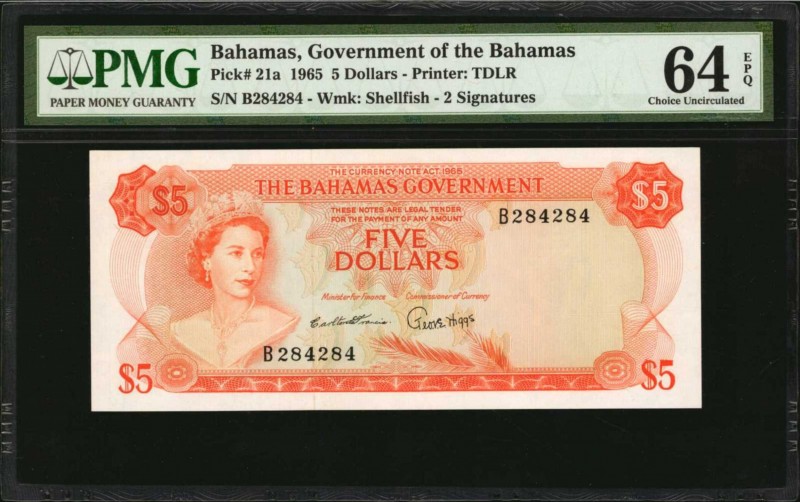 BAHAMAS. Government of the Bahamas. 5 Dollars, 1965. P-21a. Consecutive. PMG Cho...