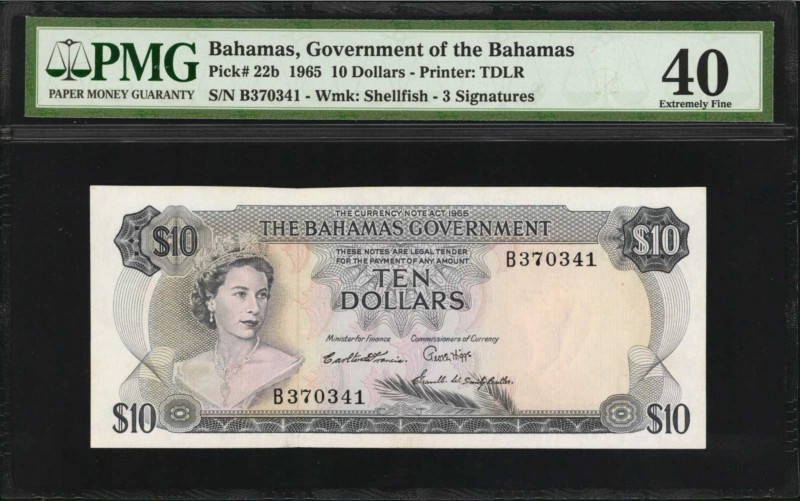 BAHAMAS. Government of the Bahamas. 10 Dollars, 1965. P-22b. PMG Extremely Fine ...