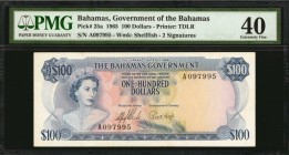 BAHAMAS. Government of the Bahamas. 100 Dollars, 1965. P-25a. PMG Extremely Fine 40.
A note that always excites collectors and is often found in the ...