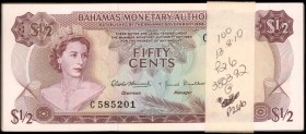 BAHAMAS. Monetary Authority. 50 Cents, 1968. P-26a. Uncirculated.
100 pieces in lot. A pleasing and fully original pack of 50 Cents notes. Found with...