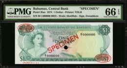BAHAMAS. Central Bank of the Bahamas. 1 to 100 Dollars, 1974. P-35as & 37as to 41as. Specimens. PMG Uncirculated 62 to Superb Gem Uncirculated 67 EPQ....