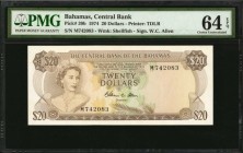BAHAMAS. Central Bank of the Bahamas. 20 Dollars, 1974. P-39b. PMG Choice Uncirculated 64 EPQ.
Printed by TDLR. From the popular 1974 series and sign...