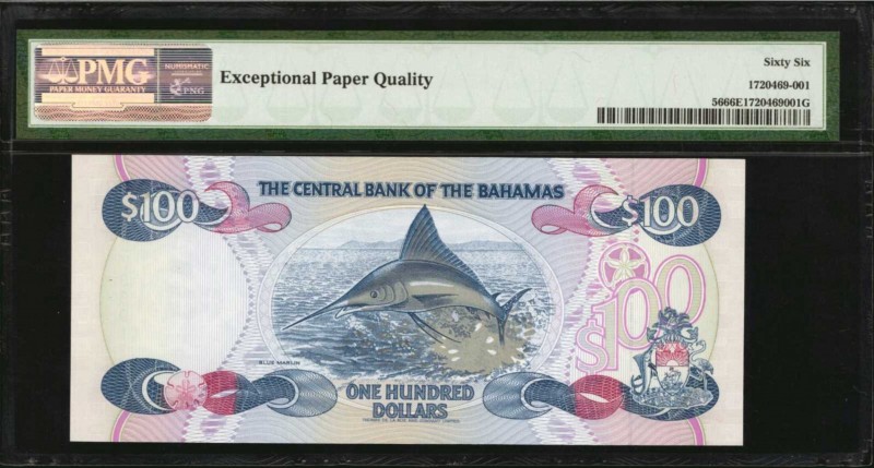 BAHAMAS. Central Bank of the Bahamas. 100 Dollars, 1974 (ND 1992). P-56. PMG Gem...