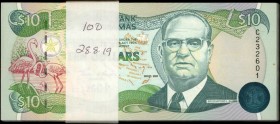 BAHAMAS. Central Bank of the Bahamas. 10 Dollars, 2000. P-64. Original Pack. Uncirculated.
100 pieces in lot. A consecutive and fully original pack o...