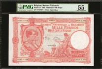 BELGIUM. Banque Nationale de Belgique. 1000 Francs, 1944. P-115. PMG About Uncirculated 55.
An incredibly difficult to find issue, especially north o...