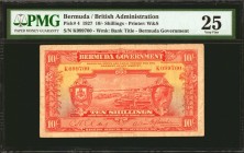 BERMUDA. Bermuda Government. 10 Shillings, 1927. P-4. PMG Very Fine 25.
This scarce Waterlow & Sons KGV issue is one which is missing from many colle...