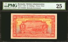 BERMUDA. British Administration. 10 Shillings, 1927. P-4. PMG Very Fine 25.
A very tough and early date note with King George V. A favorite for Bermu...
