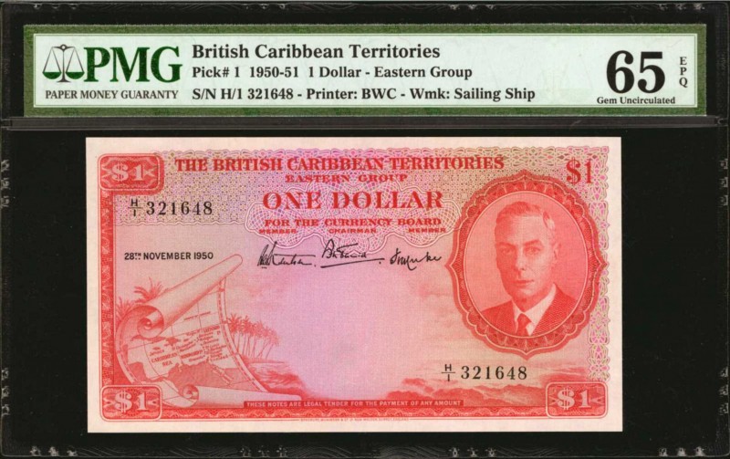 BRITISH CARIBBEAN TERRITORIES. British Administration. 1 Dollar, 1950-51. P-1. P...