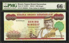 BRUNEI. Negara Brunei Darussalam. 1000 Ringgit, 1989-91. P-19. PMG Gem Uncirculated 66 EPQ.
(KNB19) B/1 Prefix. A high grade fully original piece wit...