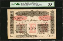 BURMA. Government of India. 10 Rupees, 1914-15. P-A5b. PMG Very Fine 30.
Rangoon. Place of code issue R at lower right. A very scarce Burma issue. Th...