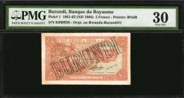 BURUNDI. Banque du Royaume. 5 to 100 Francs, ND (1964). P-1 to 5. PMG Very Fine 30 to Choice About Uncirculated 58.
5 pieces in lot. Nearly a complet...