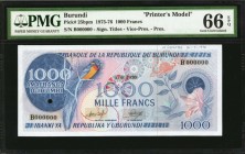 BURUNDI. Banque de la Republique de Burundi. 1000 Francs, 1975-76. P-25bpm. Printers Model. PMG Gem Uncirculated 66 EPQ.
PMG comments "Printer's Anno...