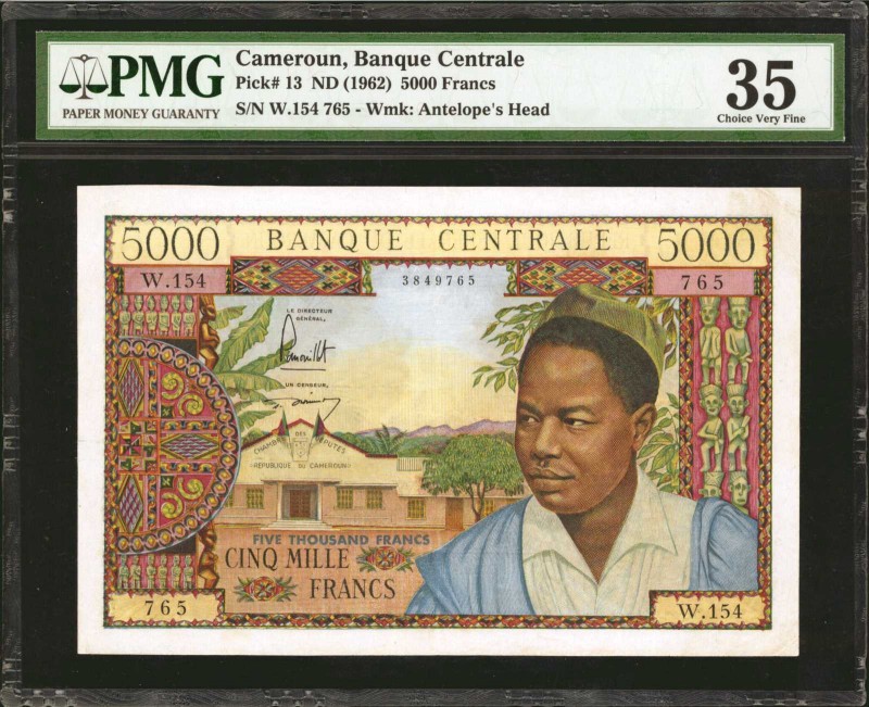 CAMEROON. Banque Centrale. 5000 Francs, ND (1962). P-13. PMG Choice Very Fine 35...