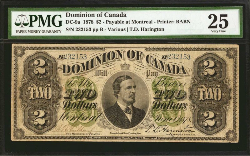 CANADA. Dominion of Canada. 2 Dollars, 1878. DC-9a. PMG Very Fine 25.
Printed b...