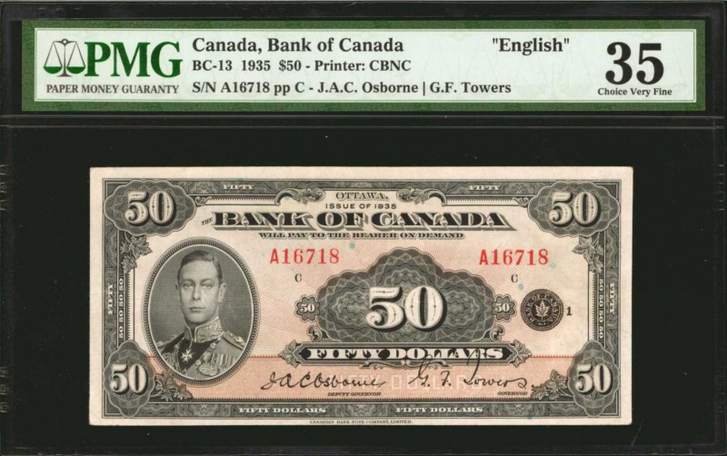 CANADA. Bank of Canada. 50 Dollars, 1935. BC-13. PMG Choice Very Fine 35.
Print...