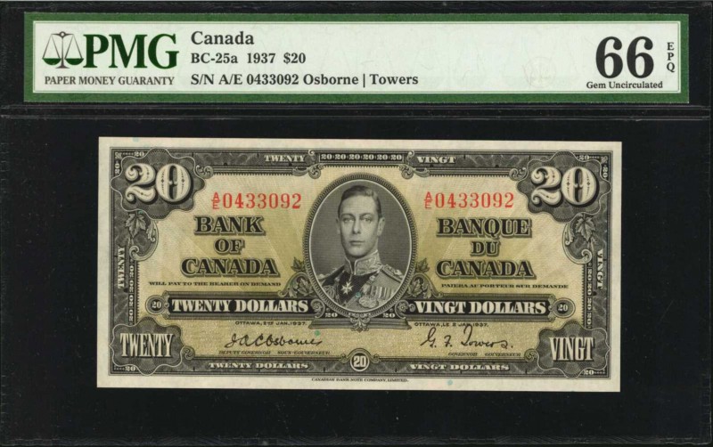 CANADA. Bank of Canada. 20 Dollars, 1937. BC-25a. PMG Gem Uncirculated 66 EPQ.
...