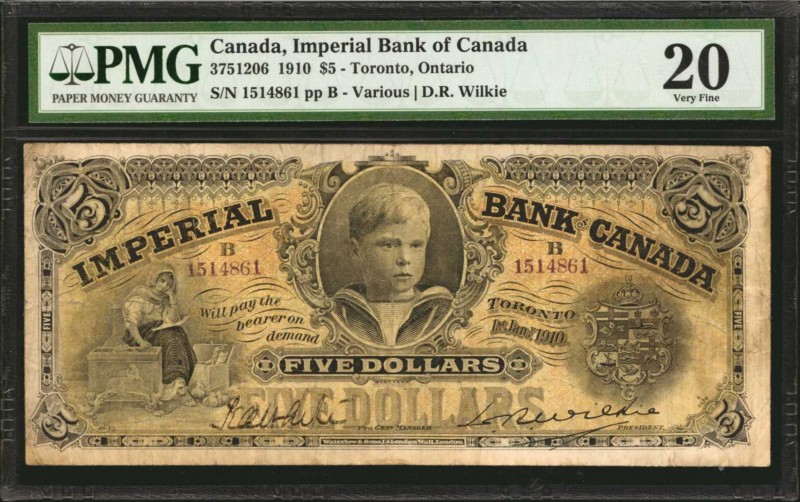 CANADA. Imperial Bank of Canada. 5 Dollars, 1910. CH #375-12-06. PMG Very Fine 2...