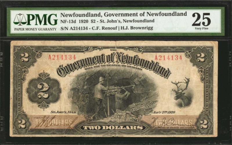 CANADA-NEWFOUNDLAND. Government of Newfoundland. 2 Dollars, 1920. NF-13d. PMG Ve...