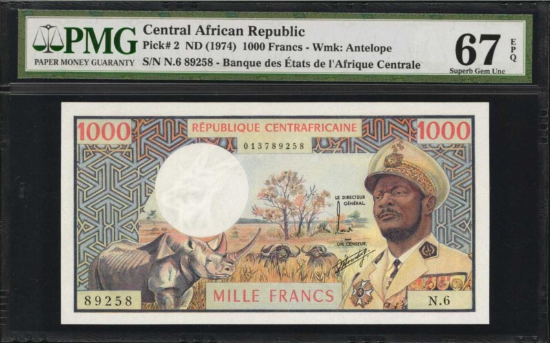 CENTRAL AFRICAN REPUBLIC. Republique Centrafricaine. 1000 Francs, ND (1974). P-2...