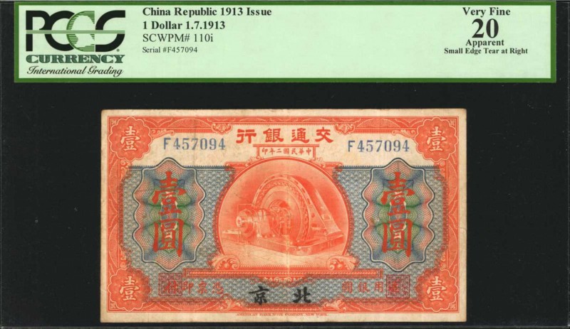 CHINA--REPUBLIC. Bank of Communications. 1 Dollar, 1913. P-110i. PCGS Currency V...