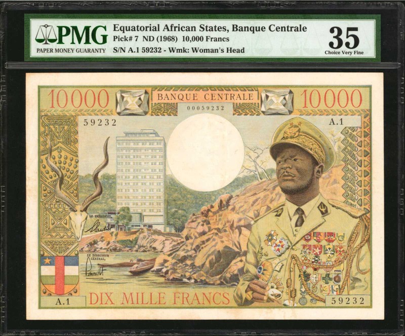 EQUATORIAL AFRICAN STATES. Banque Centrale. 10,000 Francs, ND (1968). P-7. PMG C...