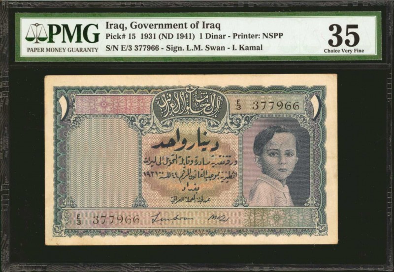 IRAQ. Government of Iraq. 1 Dinar, 1931 (ND 1941). P-15. PMG Choice Very Fine 35...