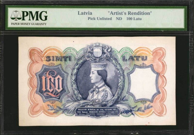 LATVIA. 100 Latu, ND. P-Unlisted. Artist's Rendition. PMG Certified.
A beautifu...