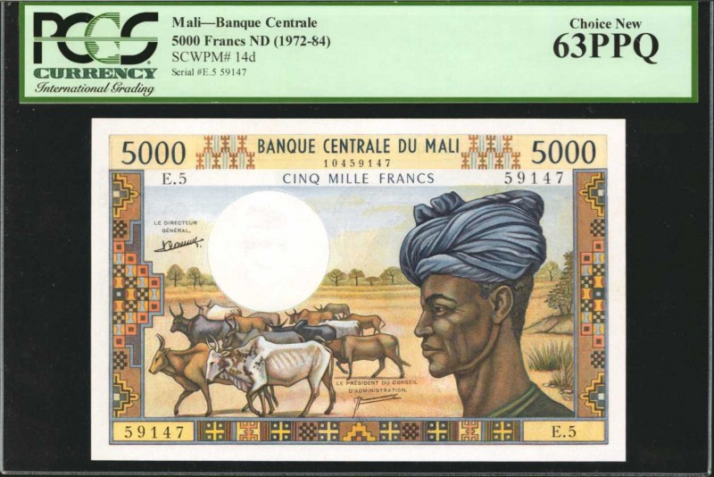 MALI. Banque Centrale. 5000 Francs, ND (1972-84). P-14d. PCGS Currency Choice Ne...