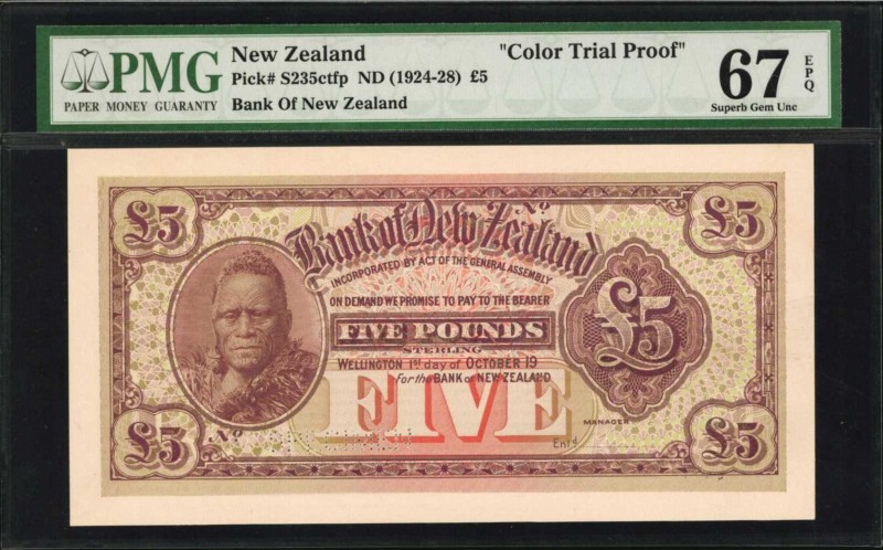 NEW ZEALAND. Bank of New Zealand. 5 Pounds, ND (1924-28). P-S235ctfp. Color Tria...