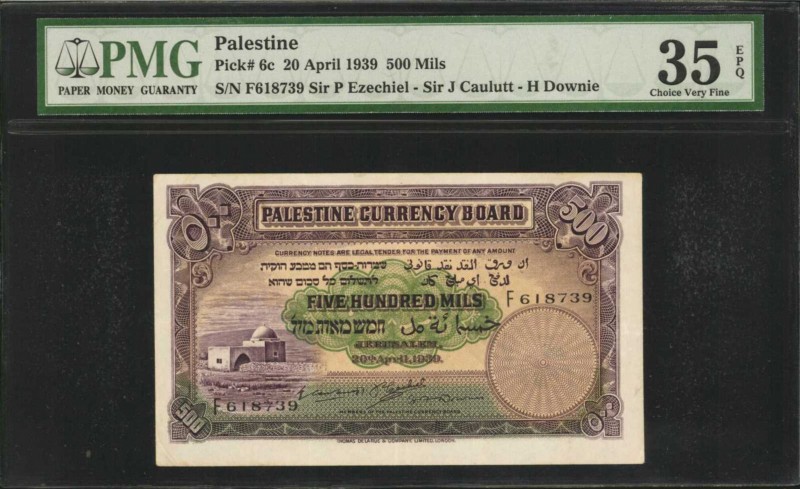 PALESTINE. Palestine Currency Board. 500 Mils, 1939. P-6c. PMG Choice Very Fine ...