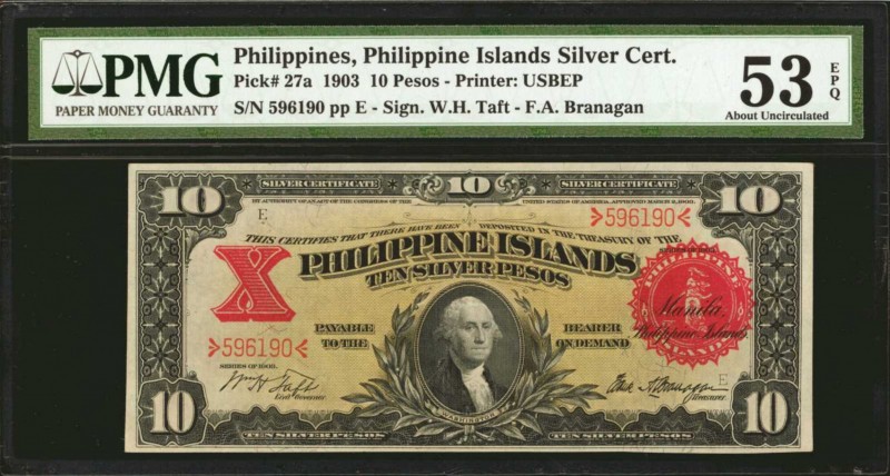 PHILIPPINES. Philippine Islands Silver Certificate. 10 Pesos, 1903. P-27A. PMG A...