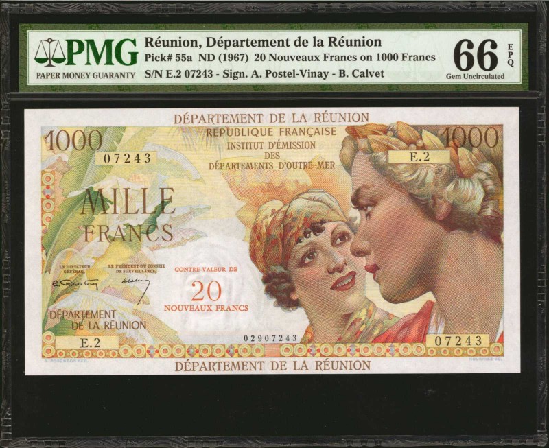 REUNION. Department de la Reunion. 20 Nouveaux Francs, ND (1967). P-55a. PMG Gem...