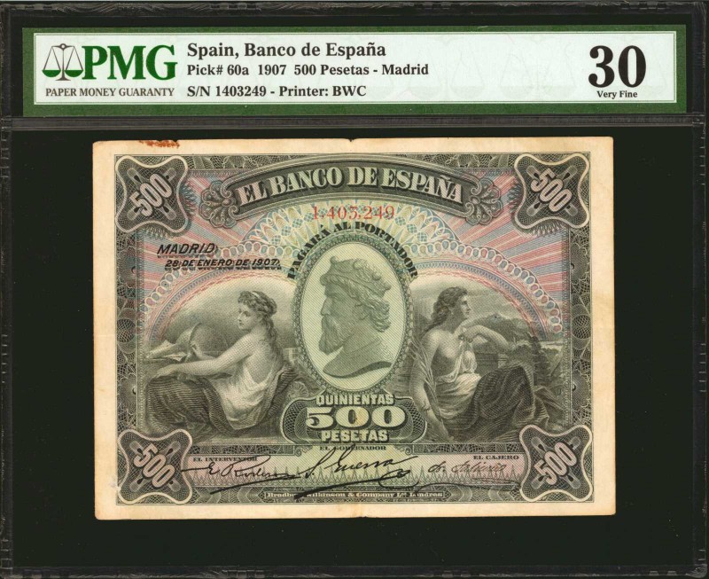 SPAIN. Banco de Espana. 500 Pesetas, 1907. P-60a. PMG Very Fine 30.
A tougher B...