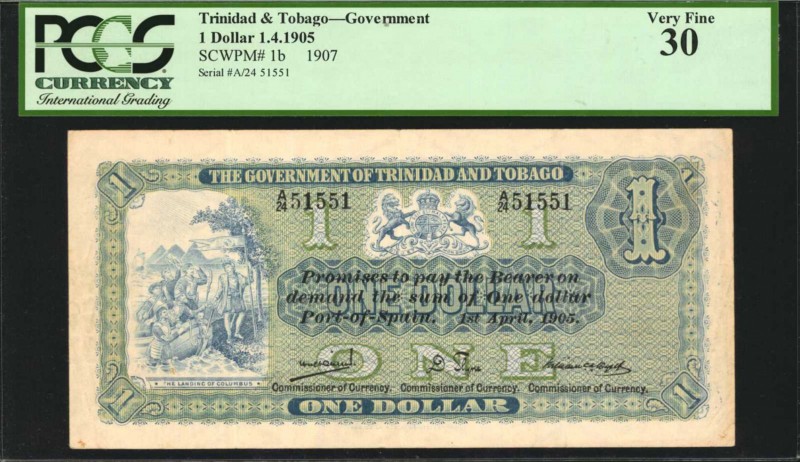 TRINIDAD & TOBAGO. Government of Trinidad & Tobago. 1 Dollar, 1907. P-1b. PCGS C...