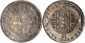 BRAZIL. Brazil - Argentina. 960 Reis, 1819-R. Rio de Janeiro Mint. PCGS AU-55 Gold Shield.
KM-326.1; LDMB-P477; Levy-136-22; Gomes-J6.25.06; CJ-4.2. ...