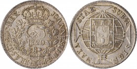 BRAZIL. Brazil - British Honduras - Mexico. 960 Reis, 1820-R. Rio de Janeiro Mint. NGC AU-58.
KM-326.1; LDMB-P478; Levy-RG.9; Gomes-J6.25.10; Prid-2(...