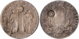 GUATEMALA. Guatemala - Peru. 8 Reales, ND (1840). PCGS EF-45 Gold Shield; Obverse and Reverse Countermark: AU Details.
KM-120.1; Jovel-Type VI Counte...
