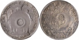 GUATEMALA. Guatemala - Peru - Peru. 8 Reales, ND (1840-41). PCGS AU-53 Gold Shield; Obverse and Reverse Countermark: AU Details.
KM-121.3; Jovel-Type...