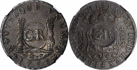 JAMAICA. Jamaica - Mexico. 6 Shillings 8 Pence, ND (1758). George II. NGC EF-45; Countermark: EF Standard.
KM-8.3; Prid-4. Issued by local Act of 18 ...