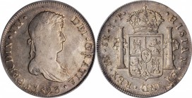 PERU. 8 Reales, 1823-L JP. Lima Mint. PCGS AU-50 Gold Shield.
KM-117.3; FC-85b; Grunthal-Sellscopp-287d. VERY RARE found struck over a Republican iss...
