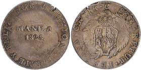 PHILIPPINES. Philippines - Peru. 8 Reales, 1828. Manila Mint. Ferdinand VII. PCGS AU-58 Gold Shield.
KM-26.1; Basso-35; cf.PNM#16-29; Cacho-Type I CS...
