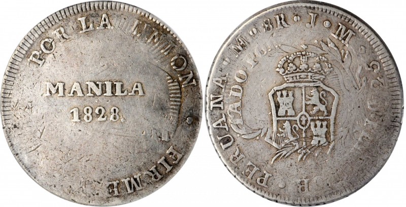 PHILIPPINES. Philippines - Peru. 8 Reales, 1828. Manila Mint. Ferdinand VII. PCG...