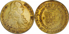 COLOMBIA. Falsa Época. Sub-Standard Purity Contemporary Counterfeit 8 Escudos, 1801-P SF. Uncertain Local Mint, Assayer SF. Charles IIII (IV). EXTREME...