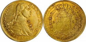 COLOMBIA. Falsa Época. Sub-Standard Purity Contemporary Counterfeit 8 Escudos, 1818-NR JF. Uncertain Local Mint "Nuevo Reino", Assayer JF. Ferdinand V...