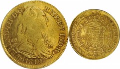 MEXICO. Falsa Época. Mexico - Colombia. Overstruck Contemporary Counterfeit 8 Escudos, 1819-Mo JJ. Uncertain Local Mint "Mexico City", Assayer JJ. Fer...