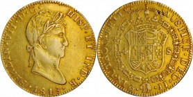 MEXICO. Falsa Época. Sub-Standard Purity Contemporary Counterfeit 4 Escudos, 1818-Mo JJ. Uncertain Local Mint "Mexico City", Assayer JJ. Ferdinand VII...